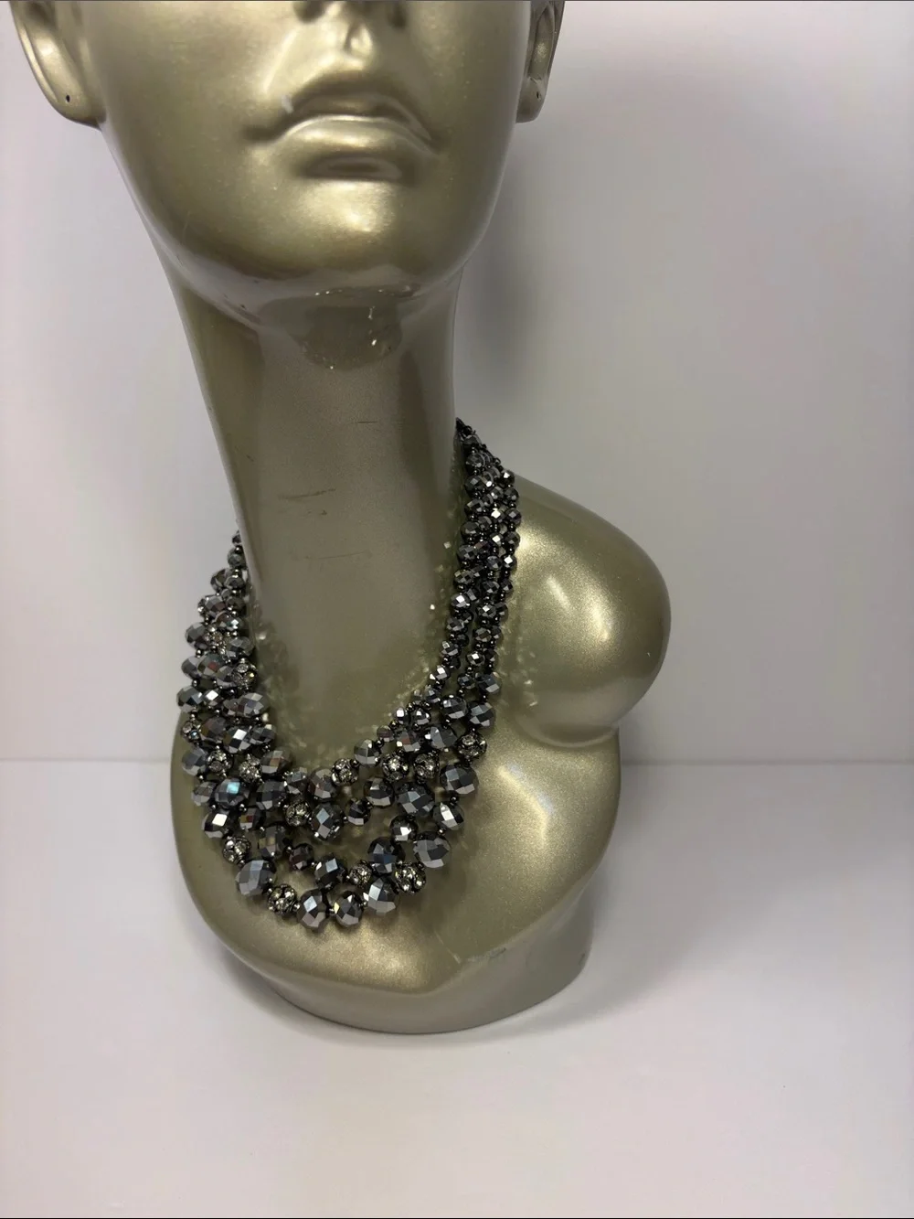 Dazzling Multi-Strand Faux Hematite Crystal Statement Necklace Sparkle X 100!